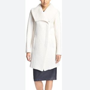 NWOT Dawn Levy DL2 Adelaide Wool Blend Mid Length Car Coat Winter White